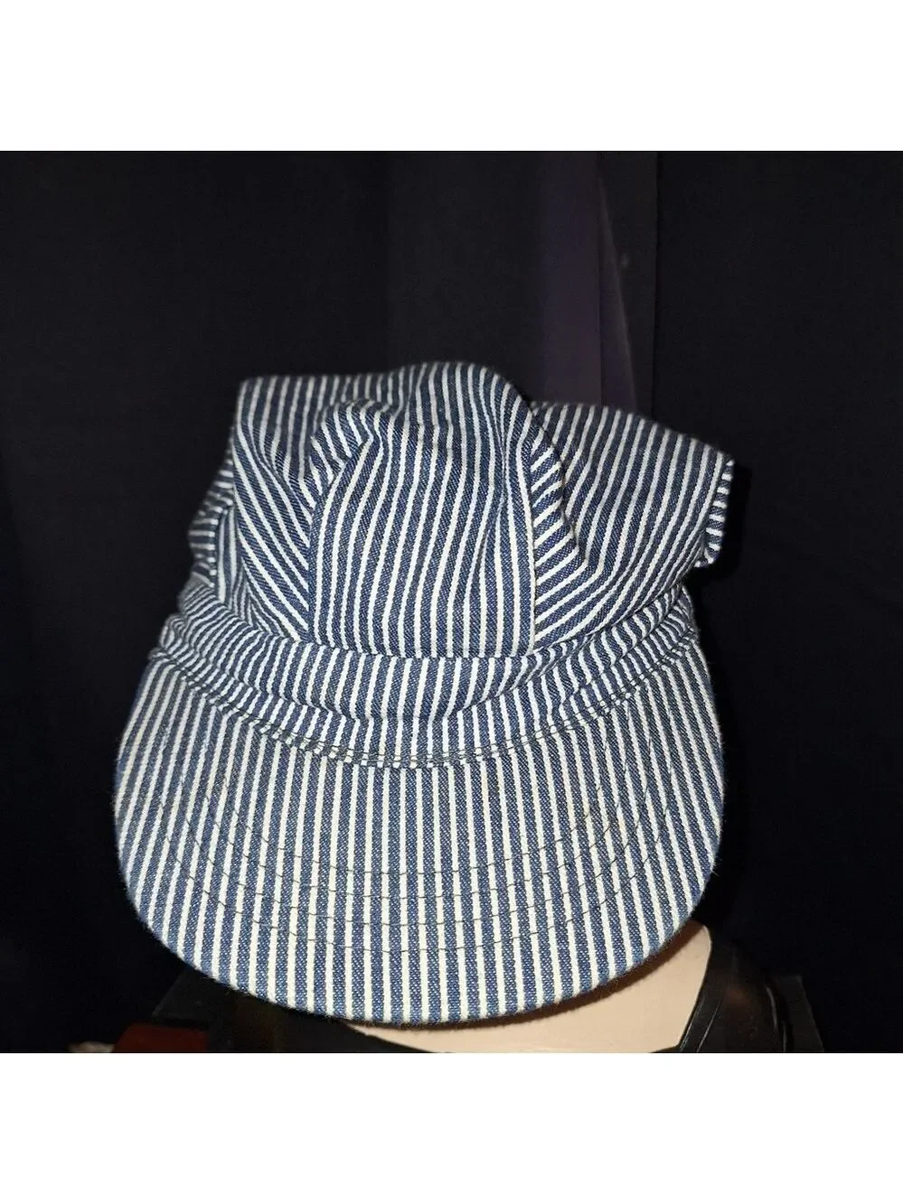 Striped Blue and White Train Conductor Cap Small - Picture 1 of 2